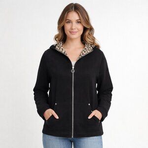 Dress Barn Jersey Knit Jacket – Leopard Print Lined Hood | XL Petite